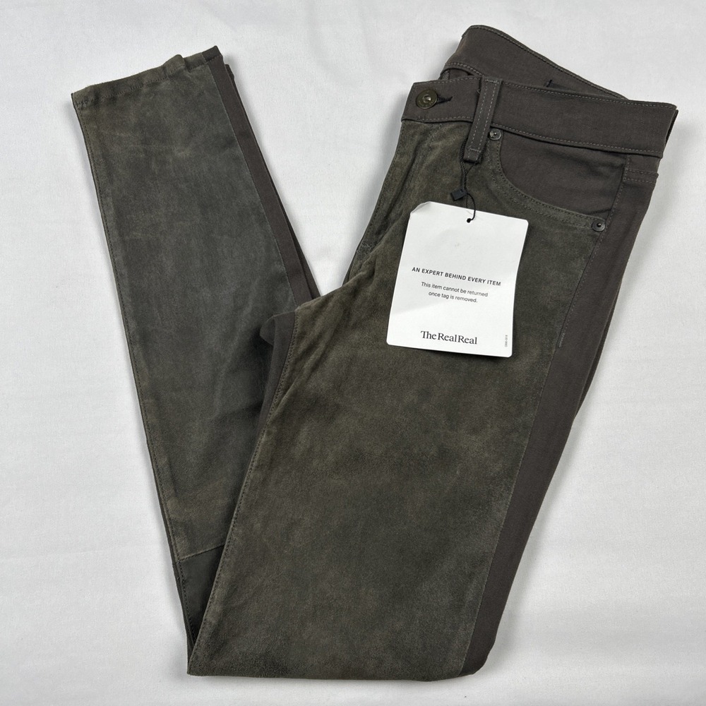 Rag & Bone Lamb Leather Pants Jeans Size 29 Elephant Gray Skinny Suede Front